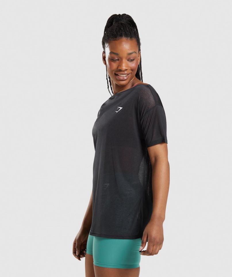 Women's Gymshark Training Oversized Top T-Shirts Black | NZ 7ASTOX